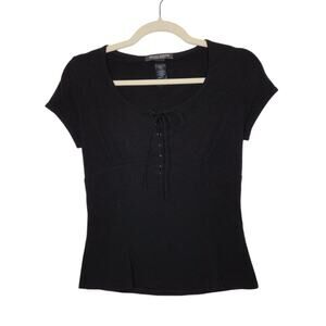 Vintage Bisou Bisou y2k Black Corset Milkmaid Style Goth Emo Witchy Fall Autumn
